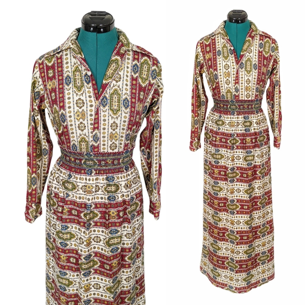 1960s Vintage Hippie Blouse & Skirt Set 1970s Dress Lot Psychedelic Rainbow XS - Picture 6 of 6